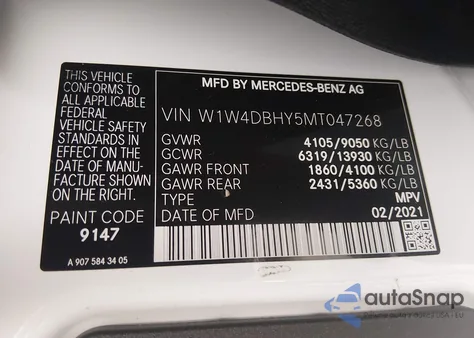 2021 Mercedes-Benz Sprinter 2500 Standard Roof I4 Diesel from USA, damaged, VIN W1W4DBHY5MT047268